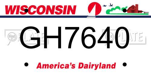 GH7640 Wisconsin License Plate
