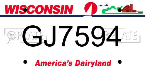 GJ7594 Wisconsin License Plate