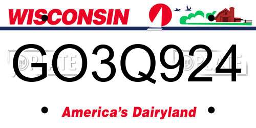 GO3Q924 Wisconsin License Plate