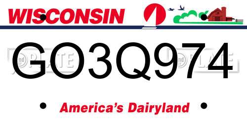 GO3Q974 Wisconsin License Plate