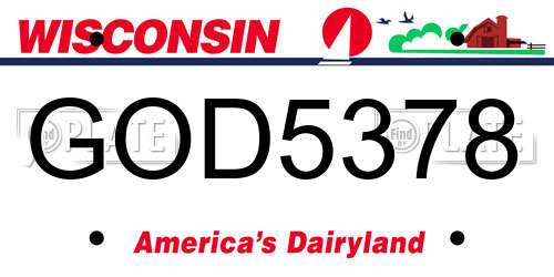 GOD5378 Wisconsin License Plate