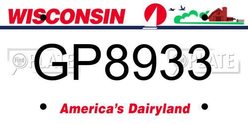 GP8933 Wisconsin License Plate