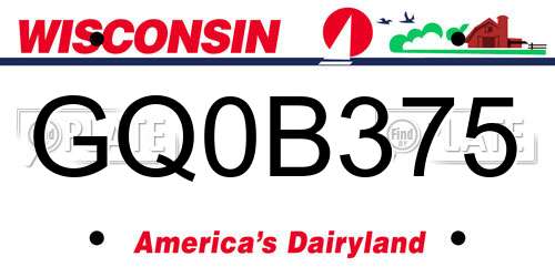 GQ0B375 Wisconsin License Plate