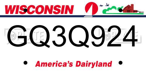 GQ3Q924 Wisconsin License Plate