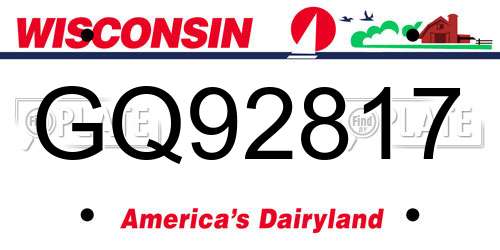 GQ92817 Wisconsin License Plate
