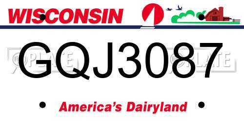 GQJ3087 Wisconsin License Plate