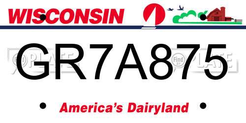 GR7A875 Wisconsin License Plate