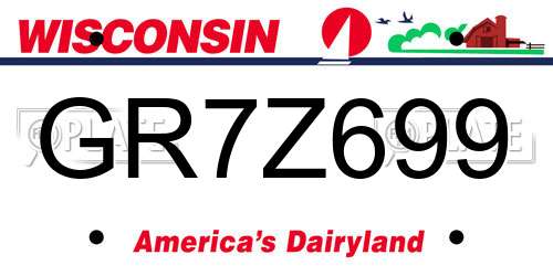 GR7Z699 Wisconsin License Plate