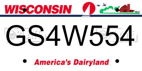 GS4W554 Wisconsin License Plate