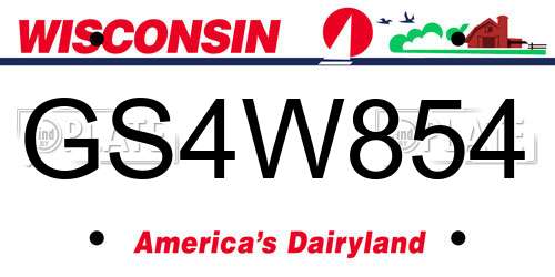 GS4W854 Wisconsin License Plate