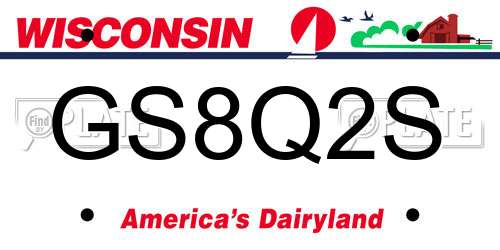 GS8Q2S Wisconsin License Plate