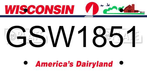 GSW1851 Wisconsin License Plate
