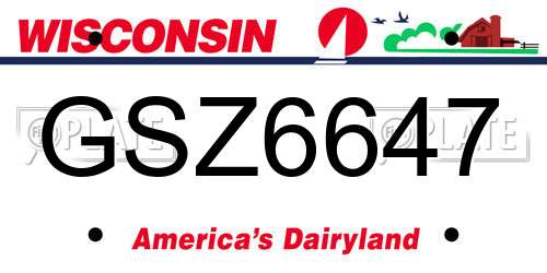 GSZ6647 Wisconsin License Plate