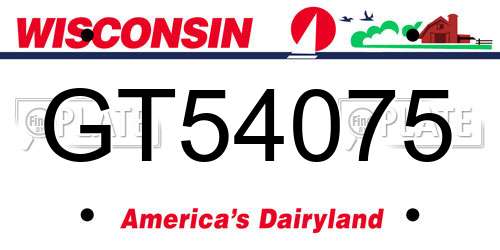 GT54075 Wisconsin License Plate