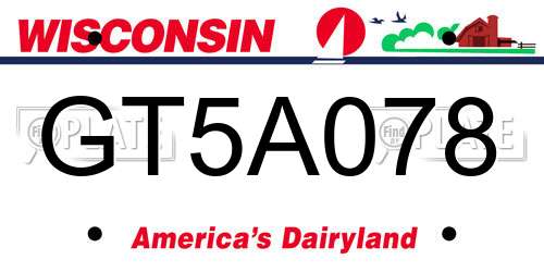 GT5A078 Wisconsin License Plate