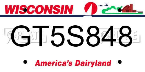 GT5S848 Wisconsin License Plate