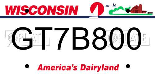 GT7B800 Wisconsin License Plate