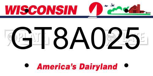 GT8A025 Wisconsin License Plate