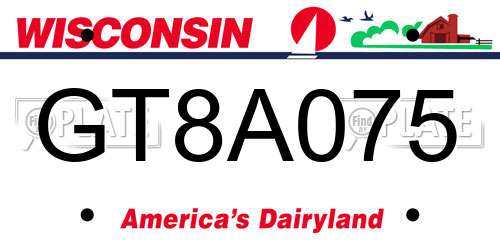 GT8A075 Wisconsin License Plate