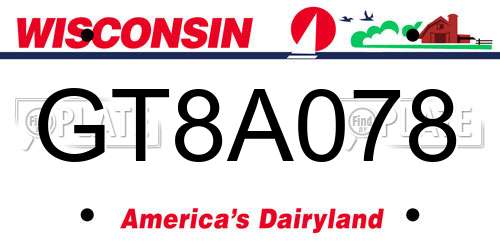 GT8A078 Wisconsin License Plate
