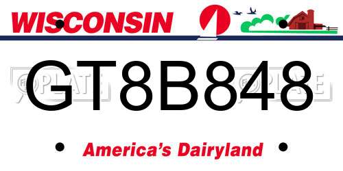 GT8B848 Wisconsin License Plate