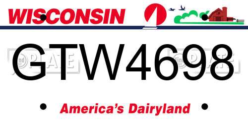 GTW4698 Wisconsin License Plate