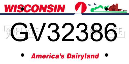 GV32386 Wisconsin License Plate