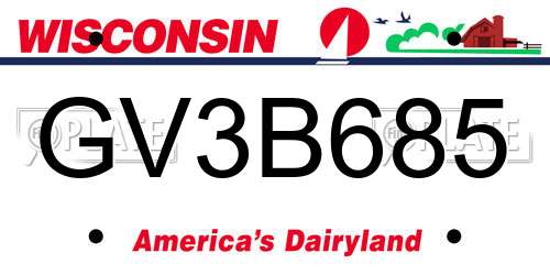 GV3B685 Wisconsin License Plate