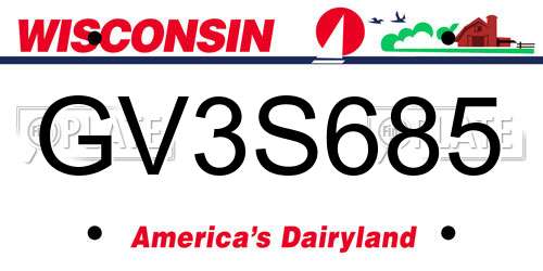 GV3S685 Wisconsin License Plate