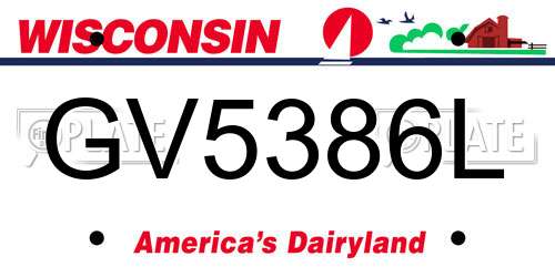 GV5386L Wisconsin License Plate