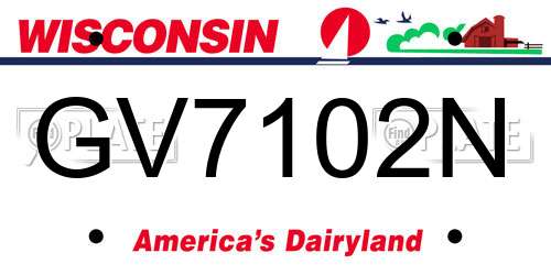 GV7102N Wisconsin License Plate