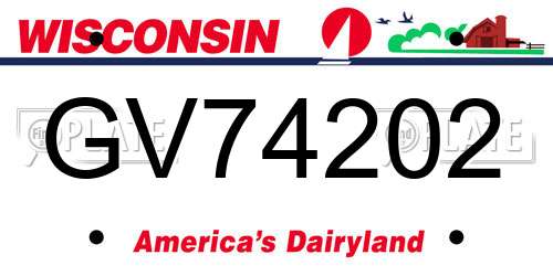 GV74202 Wisconsin License Plate