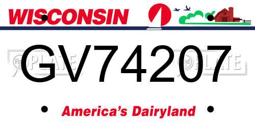 GV74207 Wisconsin License Plate