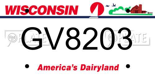 GV8203 Wisconsin License Plate