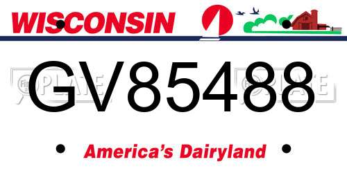 GV85488 Wisconsin License Plate