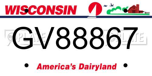 GV88867 Wisconsin License Plate