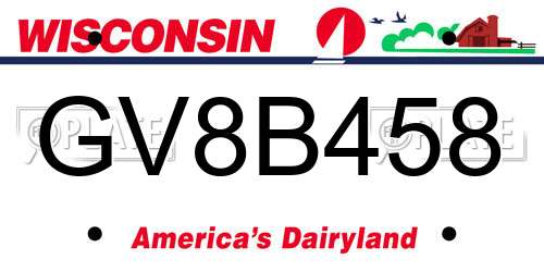 GV8B458 Wisconsin License Plate