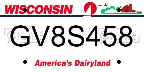GV8S458 Wisconsin License Plate