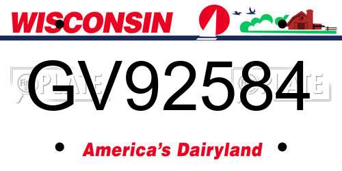 GV92584 Wisconsin License Plate