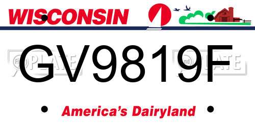 GV9819F Wisconsin License Plate