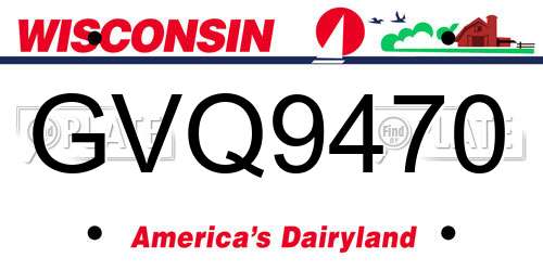 GVQ9470 Wisconsin License Plate