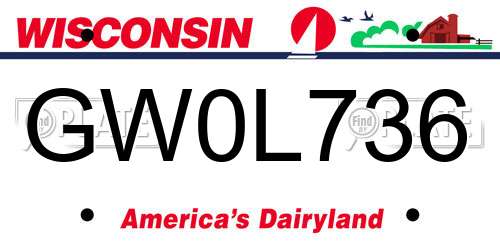 GW0L736 Wisconsin License Plate