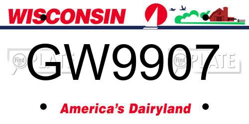 GW9907 Wisconsin License Plate