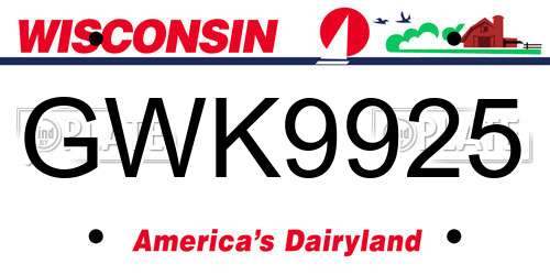 GWK9925 Wisconsin License Plate