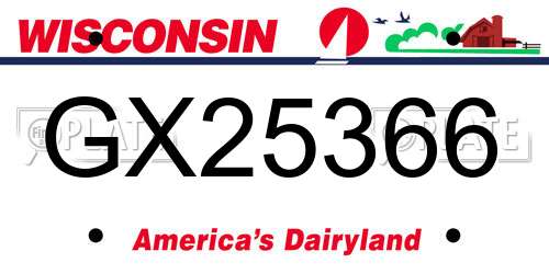 GX25366 Wisconsin License Plate