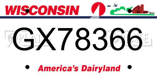 GX78366 Wisconsin License Plate