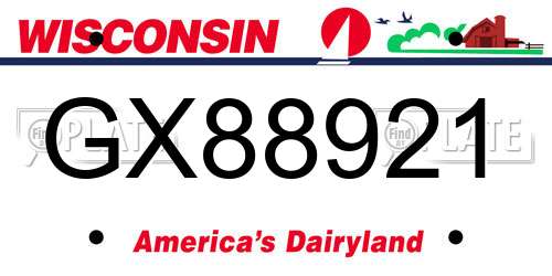 GX88921 Wisconsin License Plate