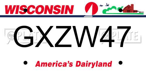 GXZW47 Wisconsin License Plate