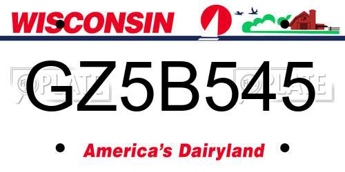 GZ5B545 Wisconsin License Plate