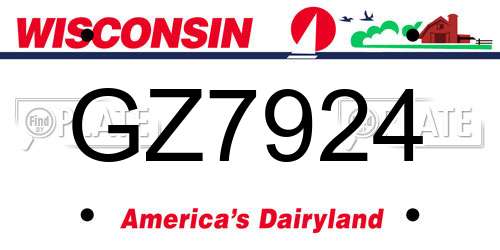 GZ7924 Wisconsin License Plate